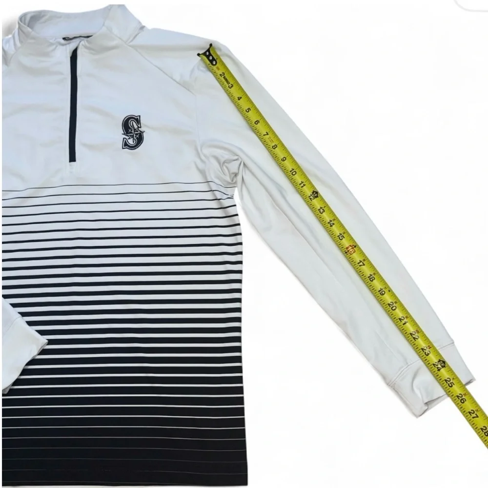 Levelwear‎ White and Black Striped Quarter-Zip Pullover Medium